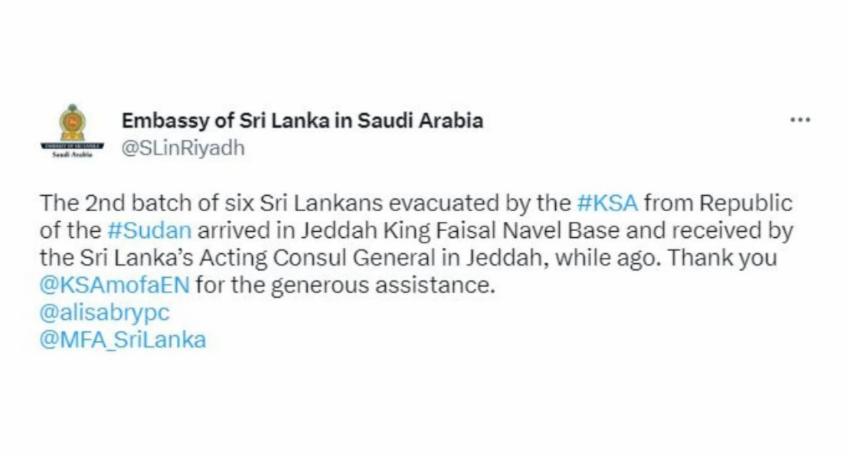 More Sri Lankans evacuated from Sudan